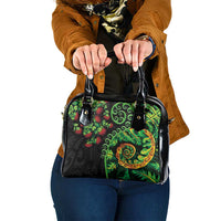 New Zealand Koru Plants and Pohutukawa Shoulder Handbag Maori Tattoo Pattern