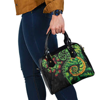 New Zealand Koru Plants and Pohutukawa Shoulder Handbag Maori Tattoo Pattern