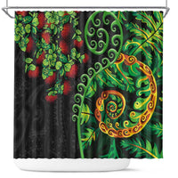 New Zealand Koru Plants and Pohutukawa Shower Curtain Maori Tattoo Pattern