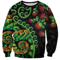 New Zealand Koru Plants and Pohutukawa Sweatshirt Maori Tattoo Pattern LT03 Unisex Black - Polynesian Pride