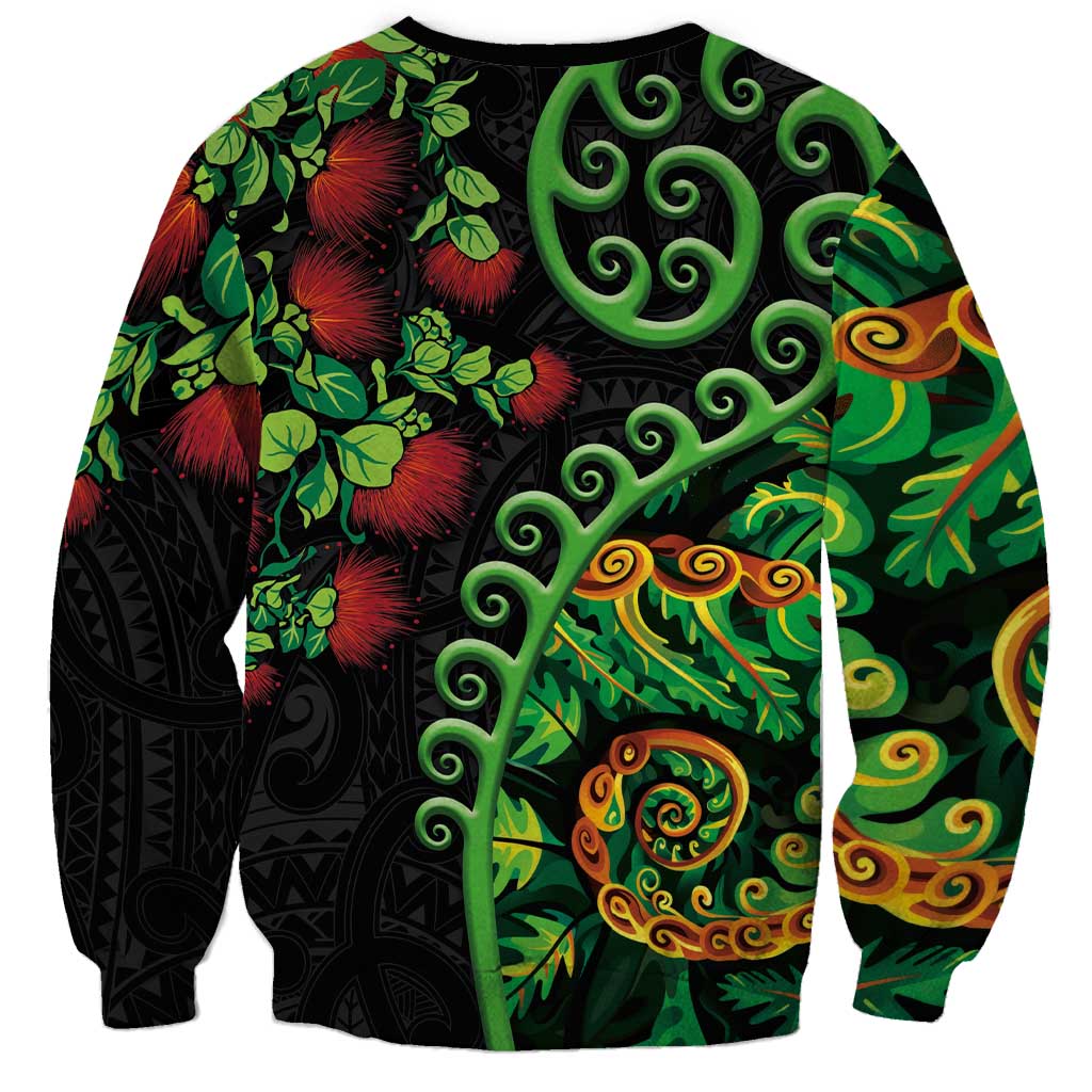 New Zealand Koru Plants and Pohutukawa Sweatshirt Maori Tattoo Pattern LT03 - Polynesian Pride