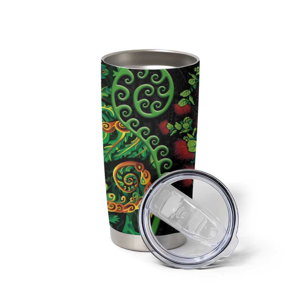 New Zealand Koru Plants and Pohutukawa Tumbler Cup Maori Tattoo Pattern
