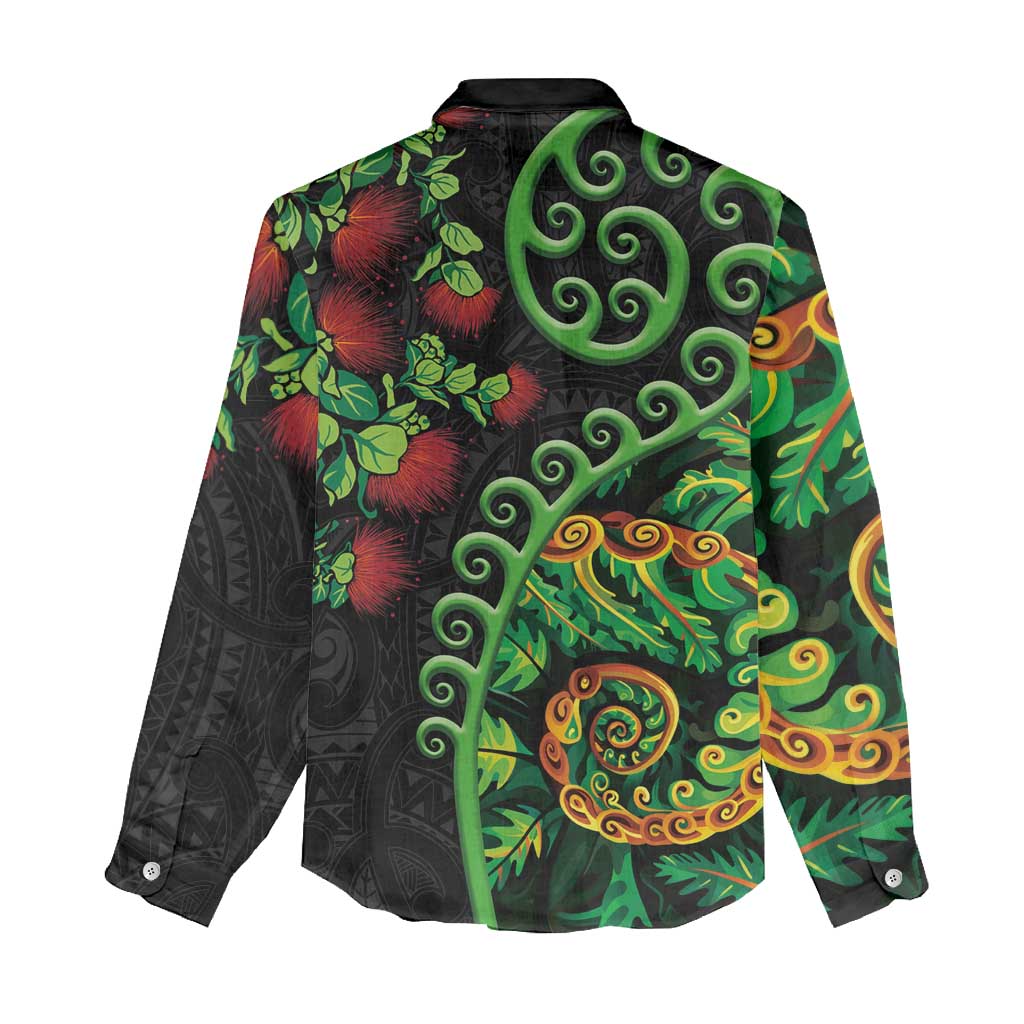 New Zealand Koru Plants and Pohutukawa Women Casual Shirt Maori Tattoo Pattern