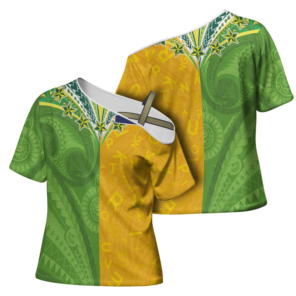 Cook Islands Language Week Cross Shoulder Shirt Tatau Pattern and Rarotongan Alphabet - Polynesian Pride