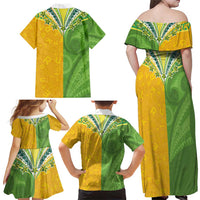 Cook Islands Language Week Family Matching Off Shoulder Maxi Dress and Hawaiian Shirt Tatau Pattern and Rarotongan Alphabet - Polynesian Pride