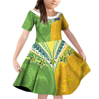 Cook Islands Language Week Family Matching Off Shoulder Short Dress and Hawaiian Shirt Tatau Pattern and Rarotongan Alphabet - Polynesian Pride