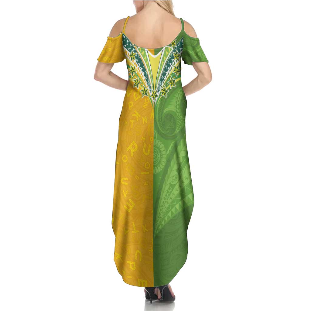 Cook Islands Language Week Family Matching Summer Maxi Dress and Hawaiian Shirt Tatau Pattern and Rarotongan Alphabet - Polynesian Pride