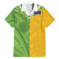Cook Islands Language Week Family Matching Tank Maxi Dress and Hawaiian Shirt Tatau Pattern and Rarotongan Alphabet LT03 Dad's Shirt - Short Sleeve Green - Polynesian Pride