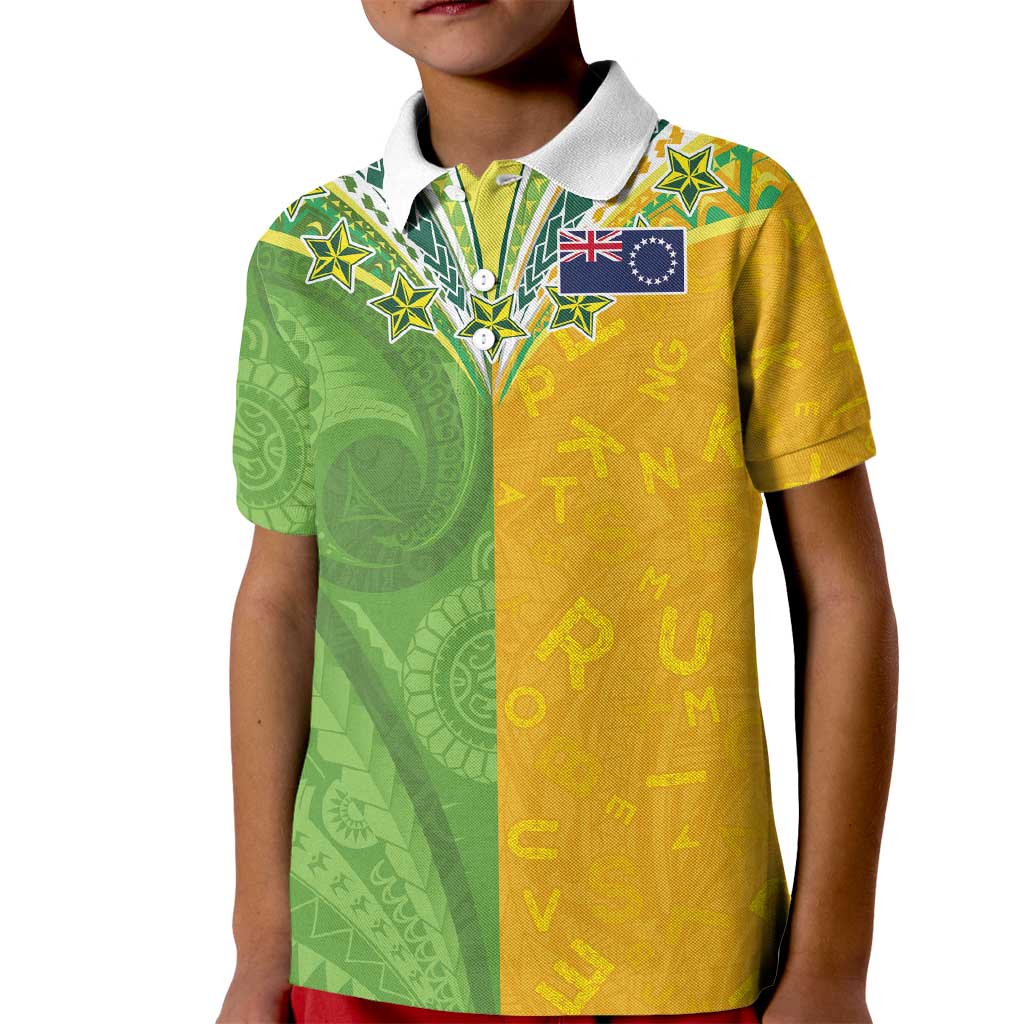 Cook Islands Language Week Kid Polo Shirt Tatau Pattern and Rarotongan Alphabet - Polynesian Pride