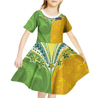 Cook Islands Language Week Kid Short Sleeve Dress Tatau Pattern and Rarotongan Alphabet - Polynesian Pride