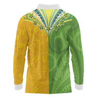 Cook Islands Language Week Long Sleeve Polo Shirt Tatau Pattern and Rarotongan Alphabet - Polynesian Pride