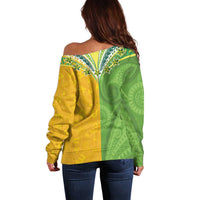 Cook Islands Language Week Off Shoulder Sweater Tatau Pattern and Rarotongan Alphabet - Polynesian Pride