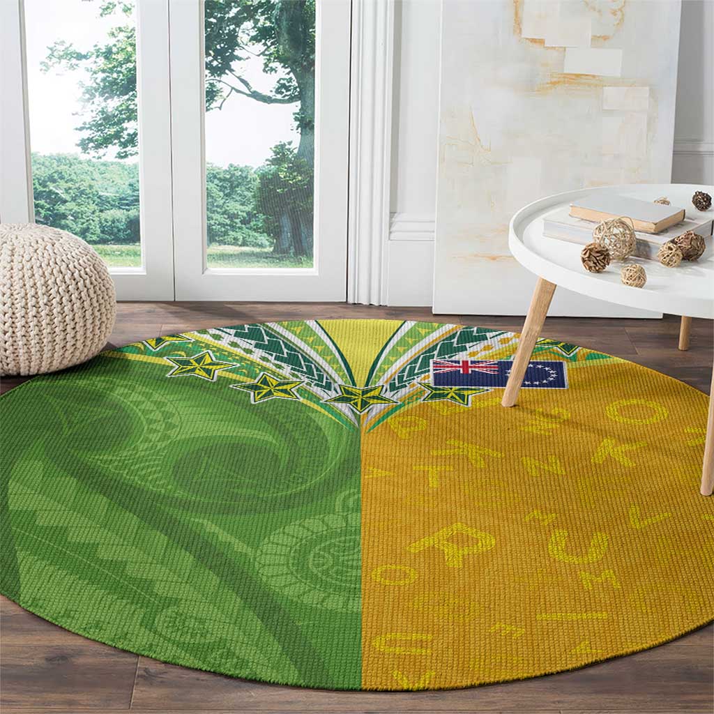 Cook Islands Language Week Round Carpet Tatau Pattern and Rarotongan Alphabet - Polynesian Pride