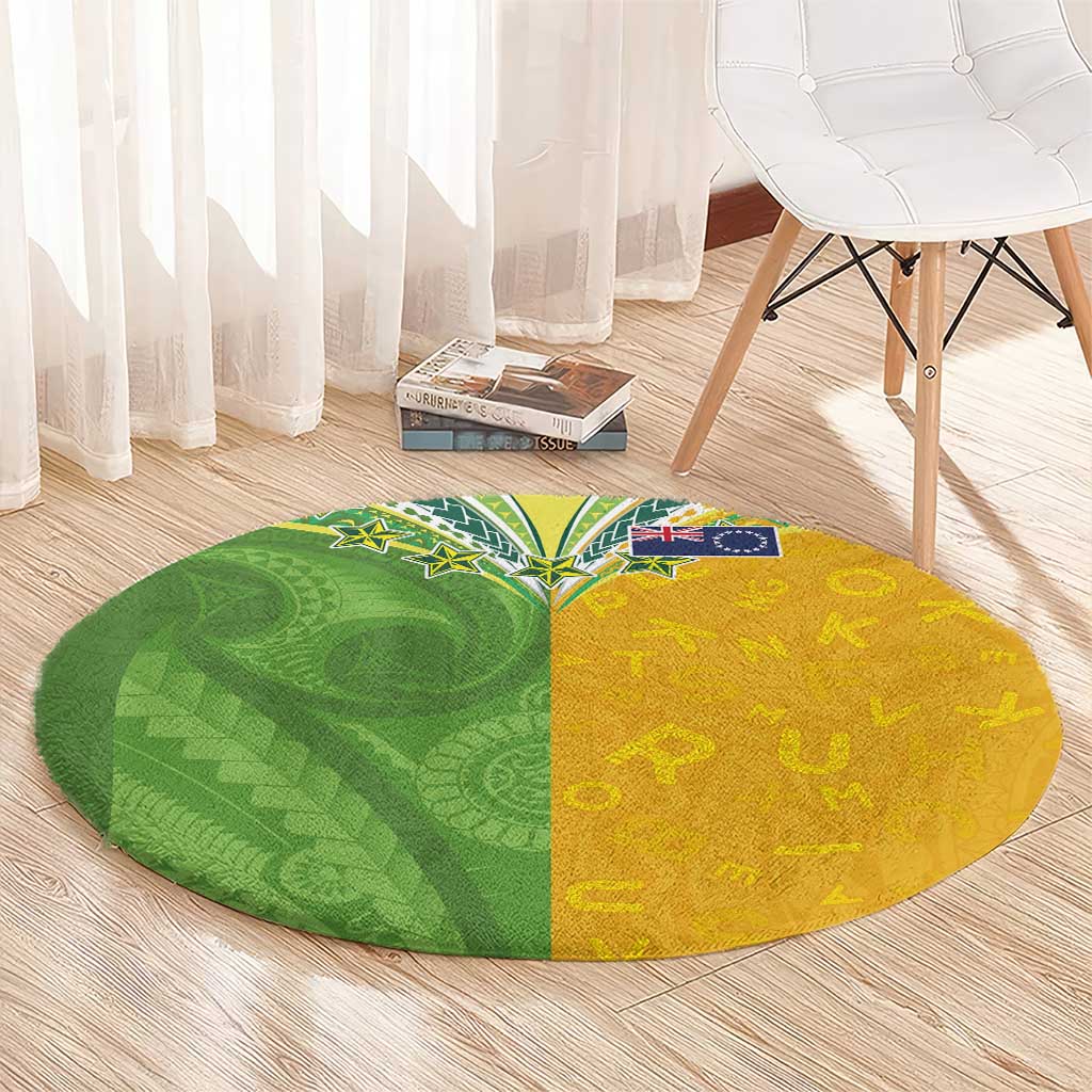 Cook Islands Language Week Round Carpet Tatau Pattern and Rarotongan Alphabet - Polynesian Pride