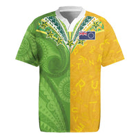 Cook Islands Language Week Rugby Jersey Tatau Pattern and Rarotongan Alphabet LT03 Green - Polynesian Pride