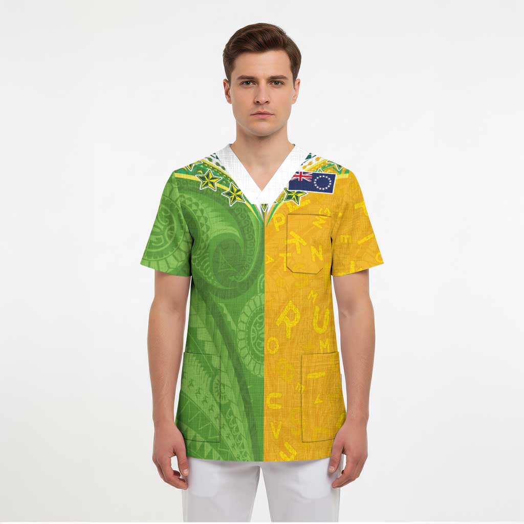 Cook Islands Language Week Scrub Top Tatau Pattern and Rarotongan Alphabet - Polynesian Pride