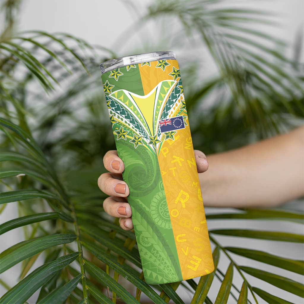 Cook Islands Language Week Skinny Tumbler Tatau Pattern and Rarotongan Alphabet - Polynesian Pride