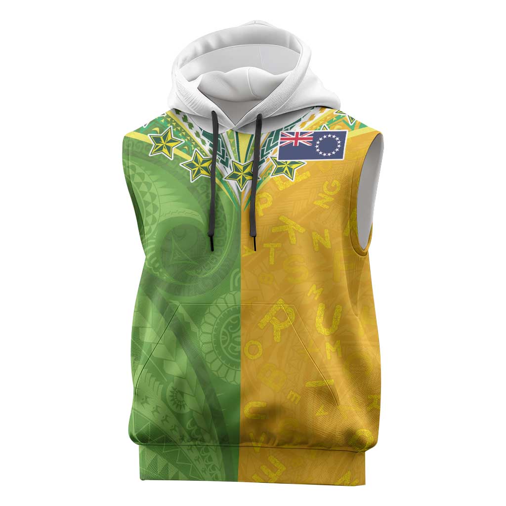 Cook Islands Language Week Sleeveless Hoodie Tatau Pattern and Rarotongan Alphabet - Polynesian Pride