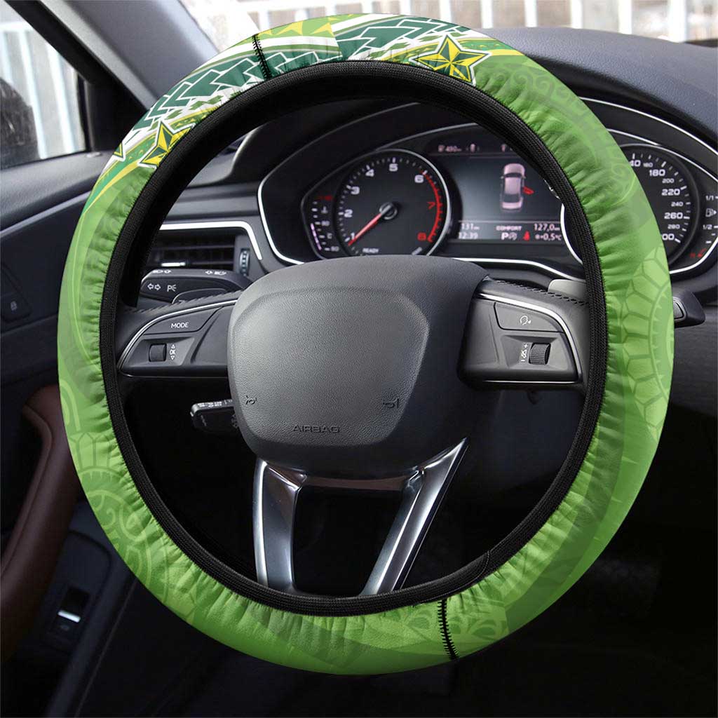 Cook Islands Language Week Steering Wheel Cover Tatau Pattern and Rarotongan Alphabet LT03 - Polynesian Pride