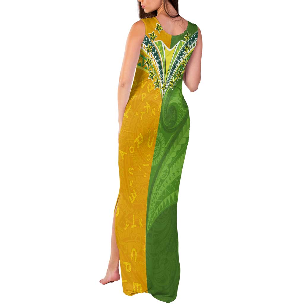 Cook Islands Language Week Tank Maxi Dress Tatau Pattern and Rarotongan Alphabet - Polynesian Pride