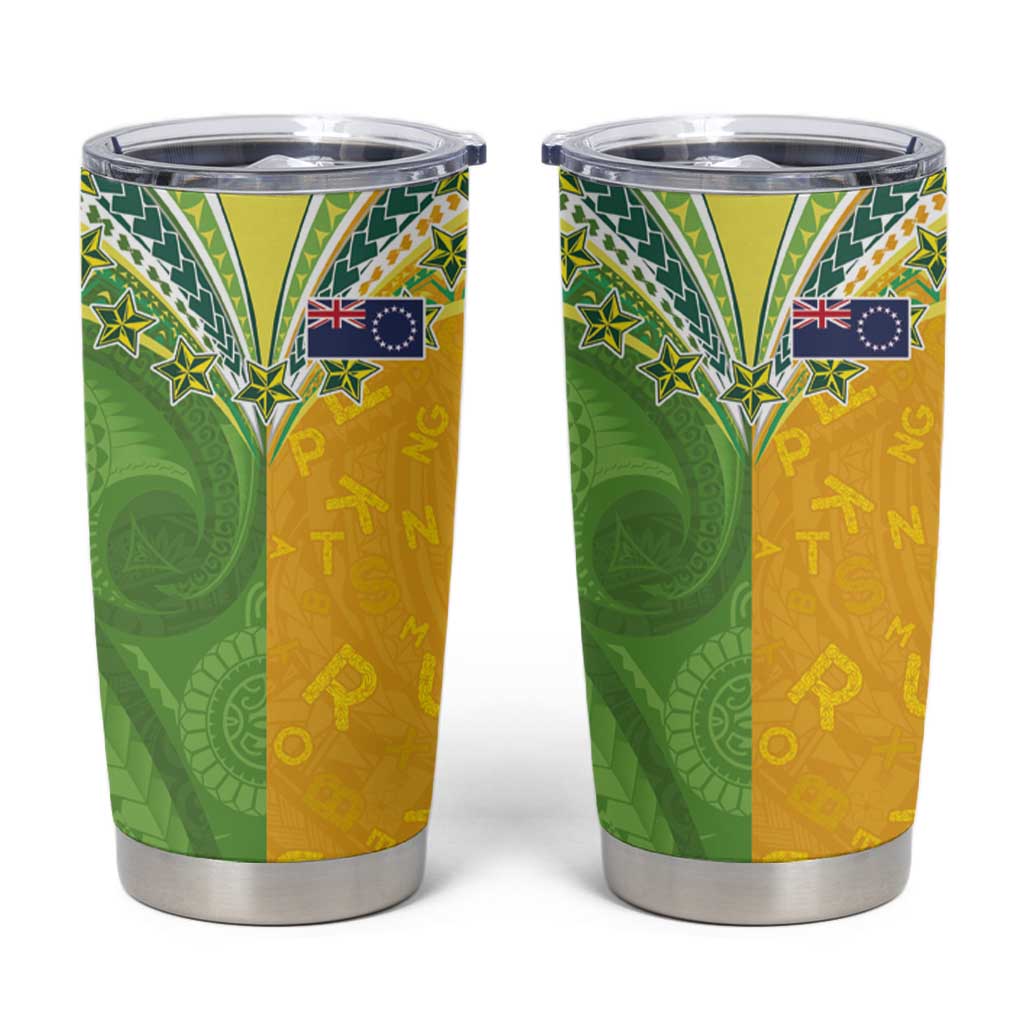 Cook Islands Language Week Tumbler Cup Tatau Pattern and Rarotongan Alphabet - Polynesian Pride