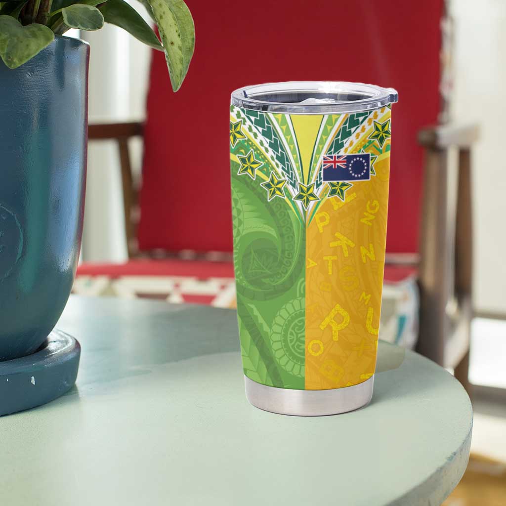 Cook Islands Language Week Tumbler Cup Tatau Pattern and Rarotongan Alphabet - Polynesian Pride