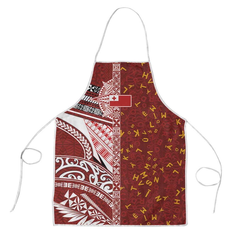 Tonga Language Week Apron Ngatu Pattern and Tongan Alphabet LT03 Red - Polynesian Pride