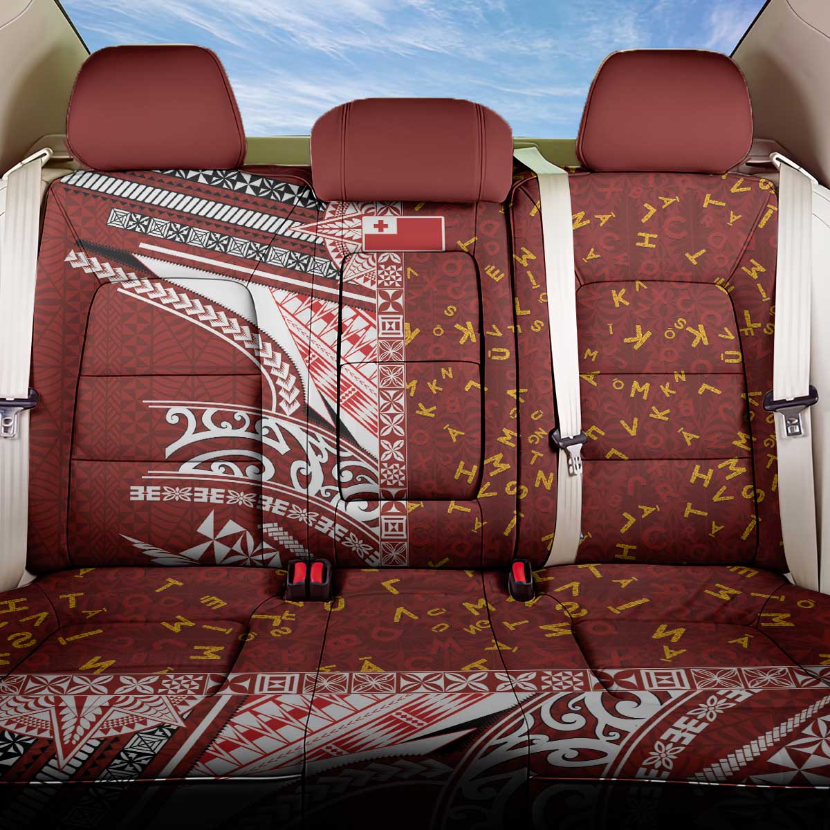 Tonga Language Week Back Car Seat Cover Ngatu Pattern and Tongan Alphabet - Polynesian Pride