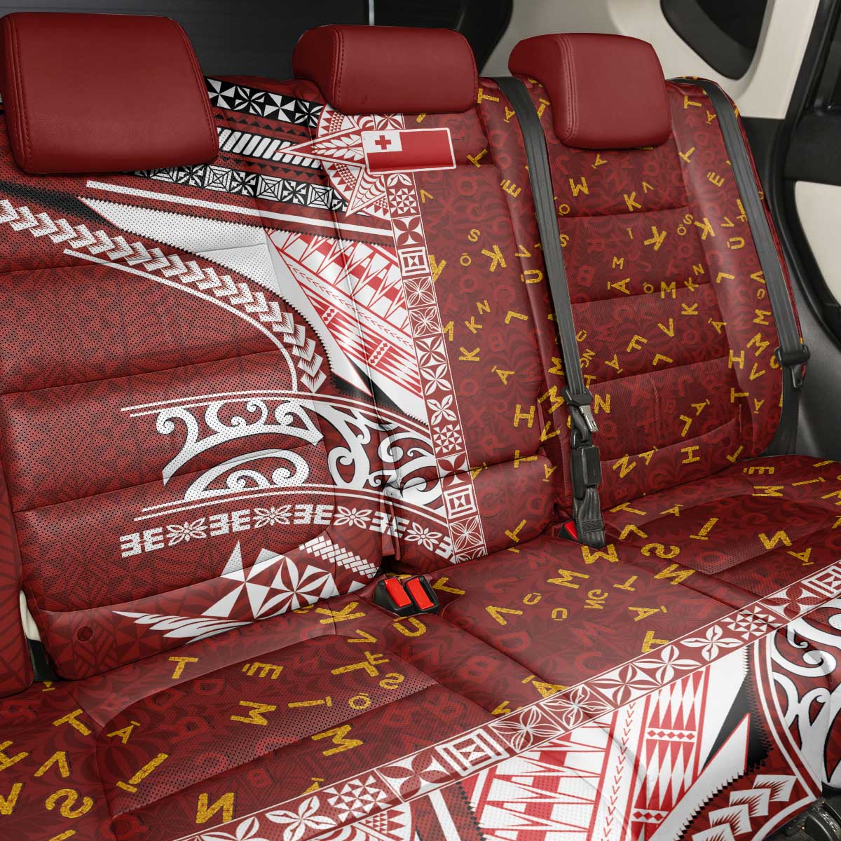Tonga Language Week Back Car Seat Cover Ngatu Pattern and Tongan Alphabet - Polynesian Pride