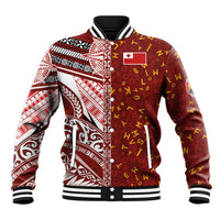 Tonga Language Week Baseball Jacket Ngatu Pattern and Tongan Alphabet LT03 Unisex Red - Polynesian Pride