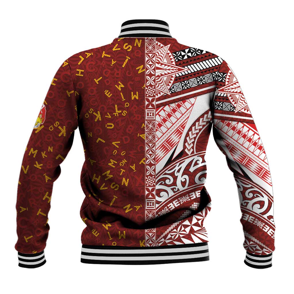 Tonga Language Week Baseball Jacket Ngatu Pattern and Tongan Alphabet LT03 - Polynesian Pride
