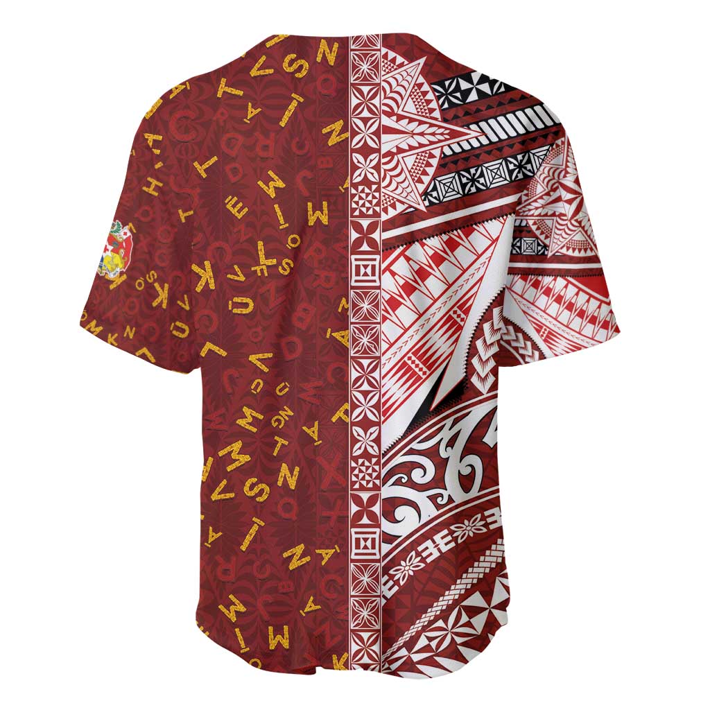 Tonga Language Week Baseball Jersey Ngatu Pattern and Tongan Alphabet - Polynesian Pride