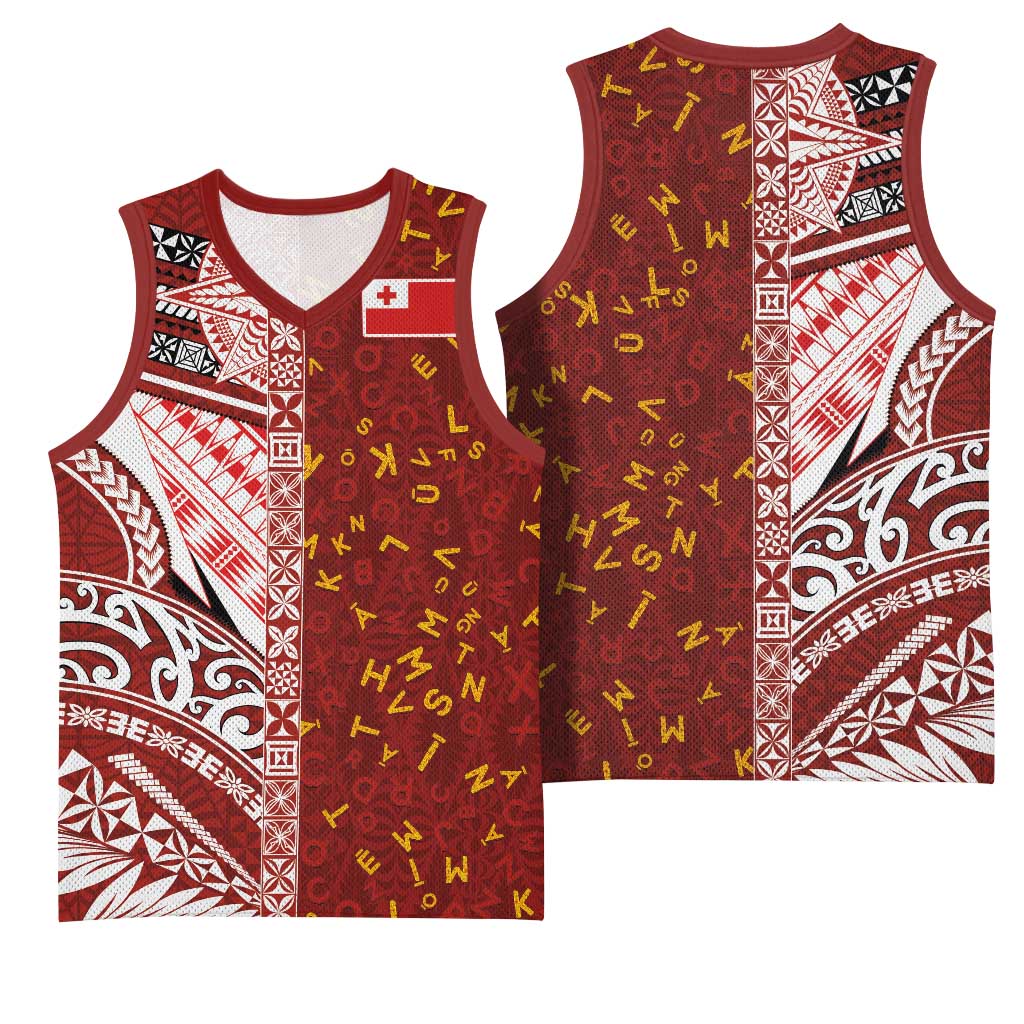 Tonga Language Week Basketball Jersey Ngatu Pattern and Tongan Alphabet LT03 - Polynesian Pride