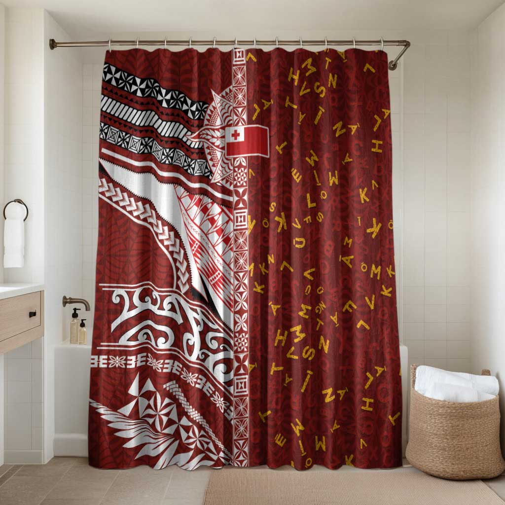 Tonga Language Week Bathroom Set Ngatu Pattern and Tongan Alphabet LT03 Shower Curtain Only Red - Polynesian Pride