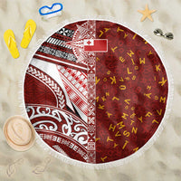 Tonga Language Week Beach Blanket Ngatu Pattern and Tongan Alphabet LT03 One Size 150cm Red - Polynesian Pride