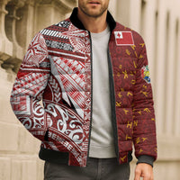 Tonga Language Week Bomber Puffer Jacket Ngatu Pattern and Tongan Alphabet LT03 - Polynesian Pride