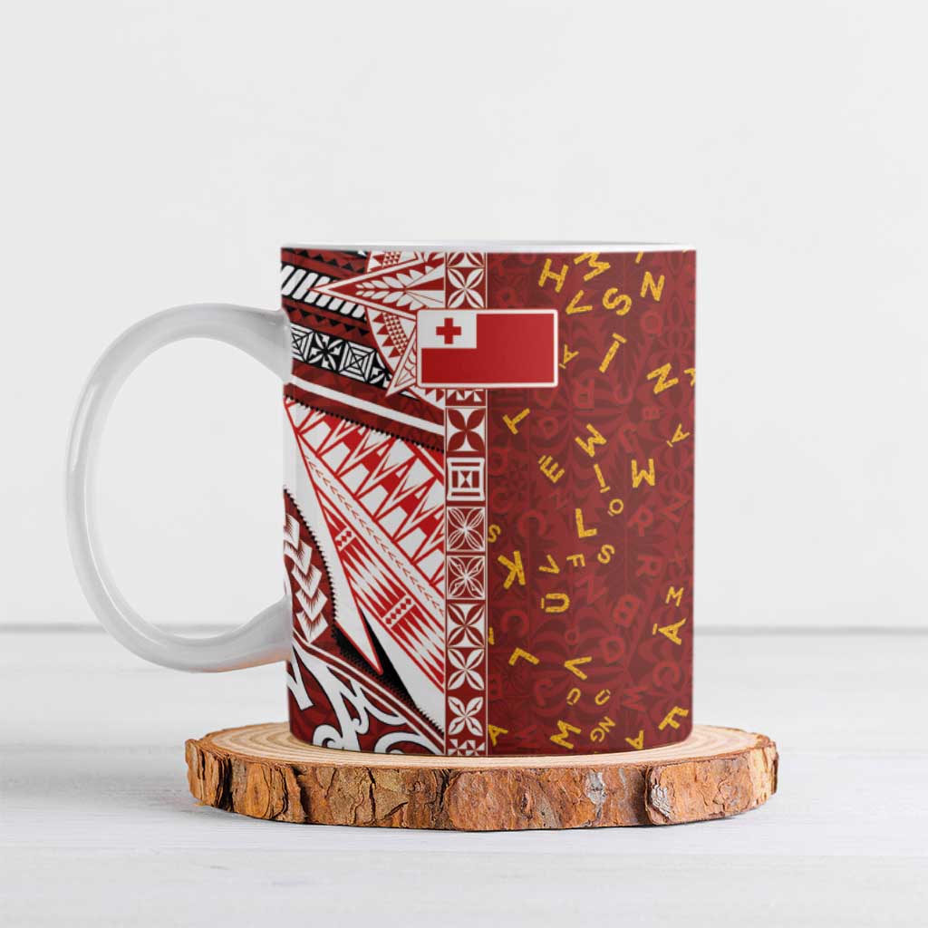Tonga Language Week Ceramic Mug Ngatu Pattern and Tongan Alphabet LT03 Red - Polynesian Pride