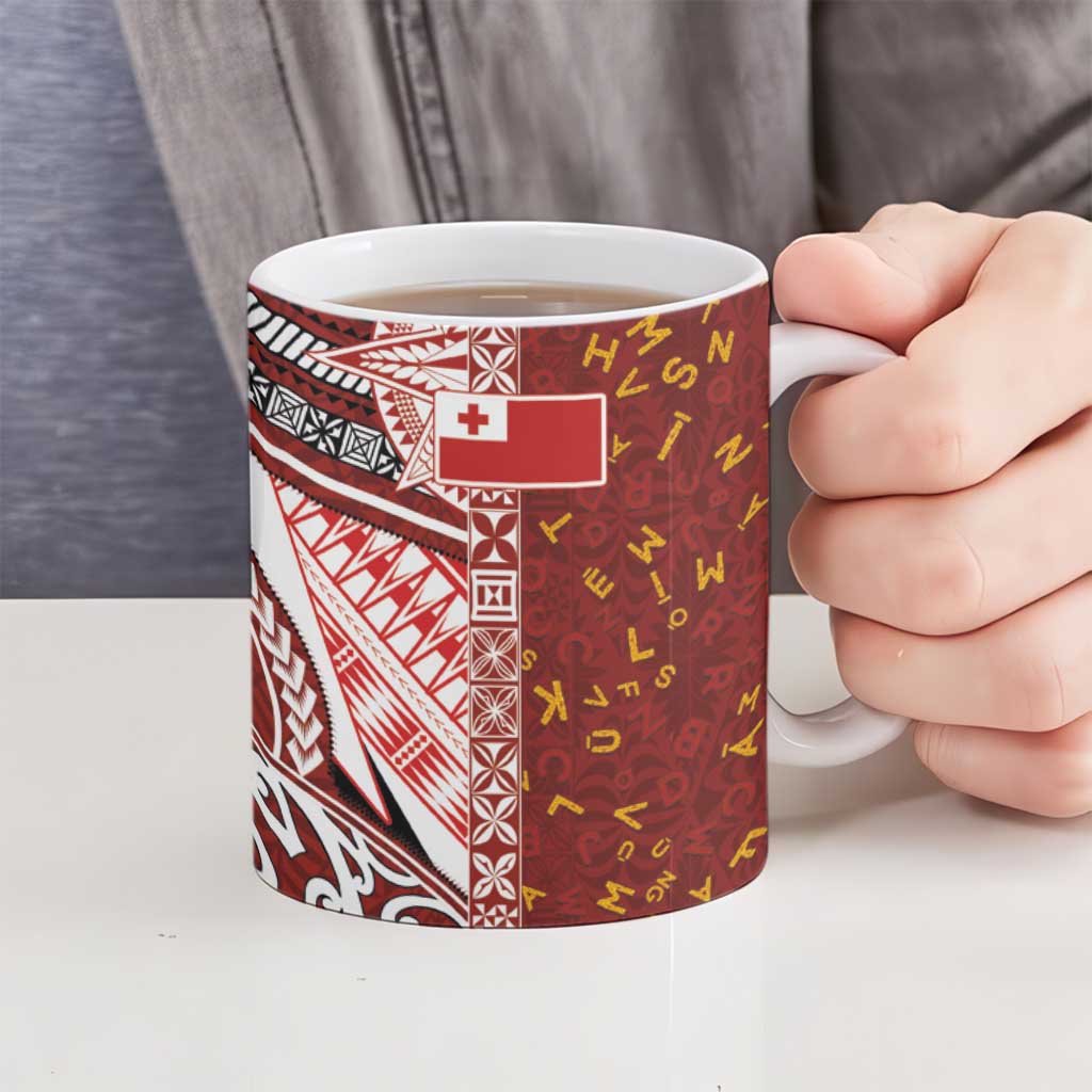 Tonga Language Week Ceramic Mug Ngatu Pattern and Tongan Alphabet LT03 - Polynesian Pride