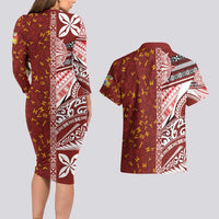Tonga Language Week Couples Matching Long Sleeve Bodycon Dress and Hawaiian Shirt Ngatu Pattern and Tongan Alphabet LT03 - Polynesian Pride