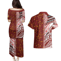 Tonga Language Week Couples Matching Puletasi and Hawaiian Shirt Ngatu Pattern and Tongan Alphabet LT03 - Polynesian Pride
