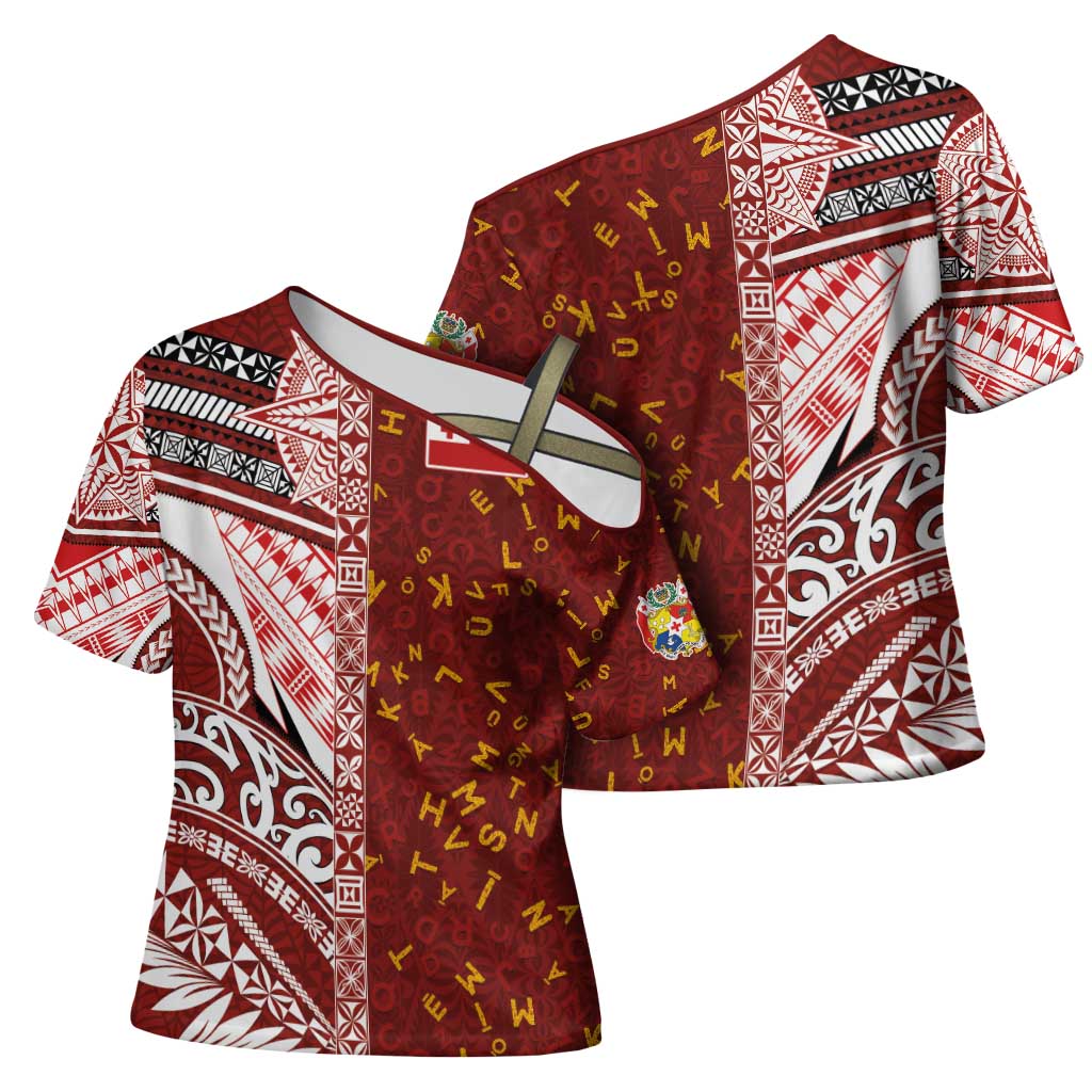 Tonga Language Week Cross Shoulder Shirt Ngatu Pattern and Tongan Alphabet LT03 - Polynesian Pride