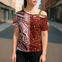 Tonga Language Week Cross Shoulder Shirt Ngatu Pattern and Tongan Alphabet LT03 - Polynesian Pride