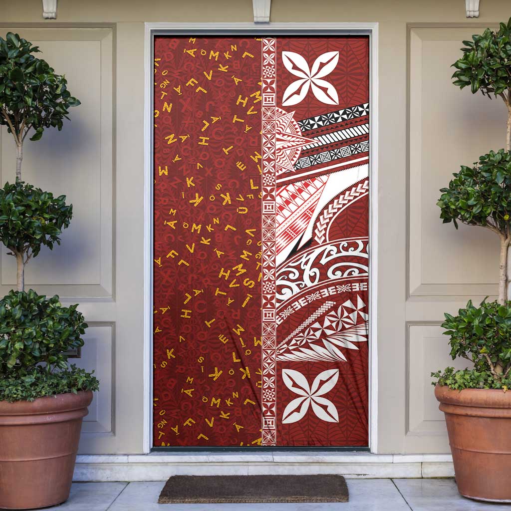 Tonga Language Week Door Cover Ngatu Pattern and Tongan Alphabet LT03 Red - Polynesian Pride