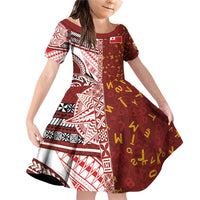 Tonga Language Week Family Matching Off Shoulder Short Dress and Hawaiian Shirt Ngatu Pattern and Tongan Alphabet - Polynesian Pride