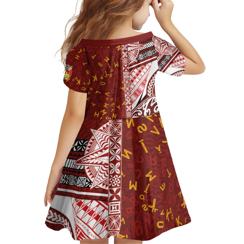 Tonga Language Week Family Matching Off Shoulder Short Dress and Hawaiian Shirt Ngatu Pattern and Tongan Alphabet - Polynesian Pride