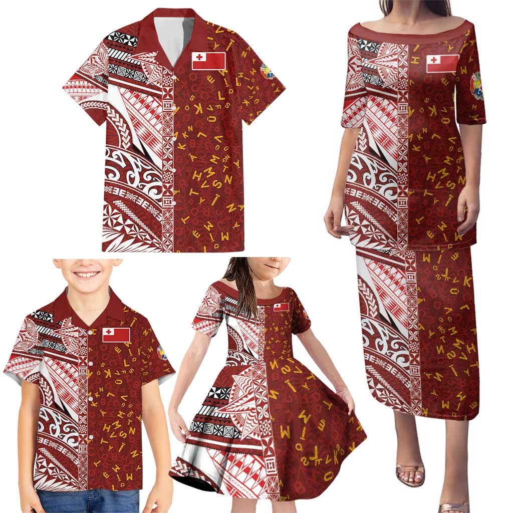 Tonga Language Week Family Matching Puletasi and Hawaiian Shirt Ngatu Pattern and Tongan Alphabet LT03 - Polynesian Pride