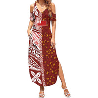 Tonga Language Week Family Matching Summer Maxi Dress and Hawaiian Shirt Ngatu Pattern and Tongan Alphabet LT03 Mom's Dress Red - Polynesian Pride