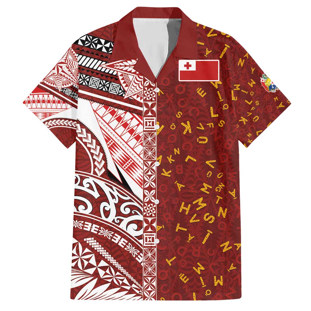 Tonga Language Week Hawaiian Shirt Ngatu Pattern and Tongan Alphabet LT03 Red - Polynesian Pride
