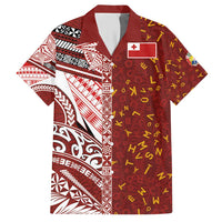 Tonga Language Week Hawaiian Shirt Ngatu Pattern and Tongan Alphabet LT03 Red - Polynesian Pride