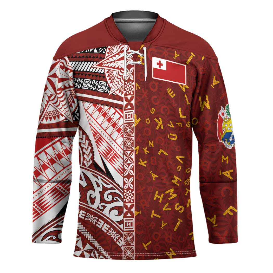Tonga Language Week Hockey Jersey Ngatu Pattern and Tongan Alphabet LT03 Unisex Red - Polynesian Pride